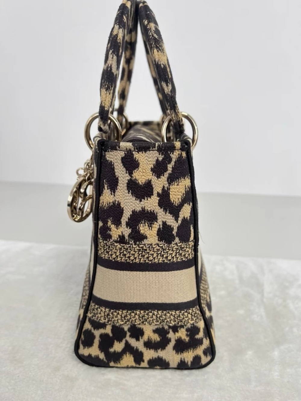 Dior Lady Dior Leopard Embroidery Medium Gold Hardware Top Handle Bag - Picture 4 of 9